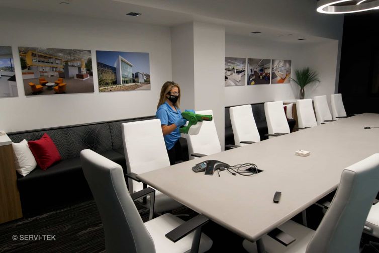 Janitor cleaning the office