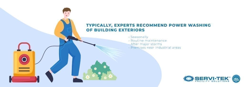 Experts recommend power washing of building exteriors